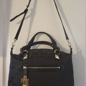 Michael Kors Large Calista Monogramed MK Circle Shoulder  Handbag with Crossbody